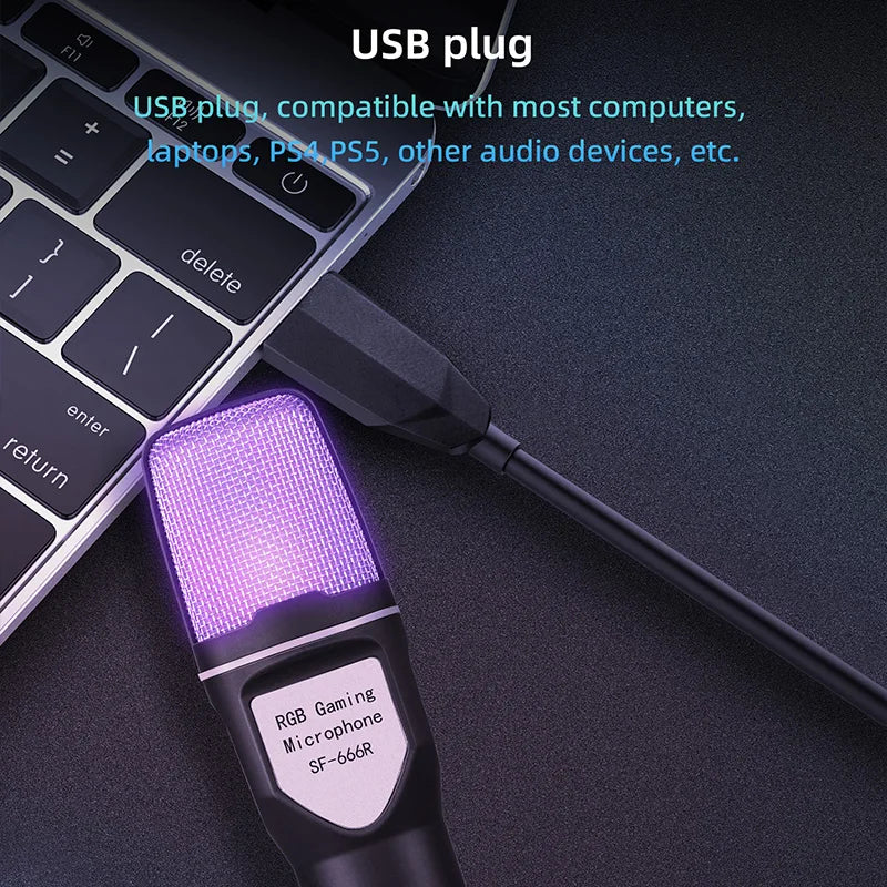 USB RGB Condenser Microphone with Noise Reduction - PlusGamer