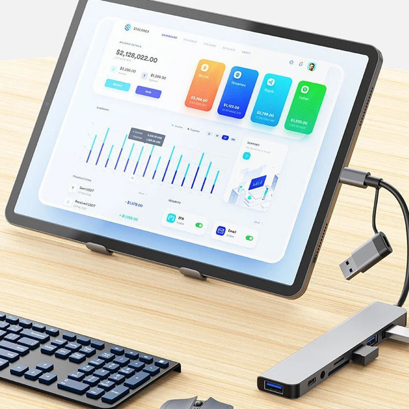8-in-2 USB & Type-C Hub with Audio Jack - PlusGamer