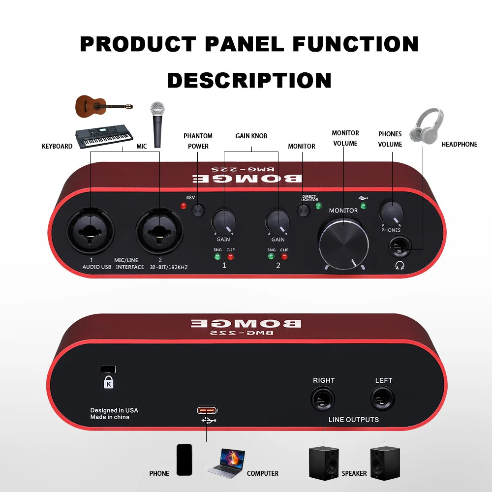 BOMGE BMG-22S 32-bit/192kHz Professional Audio Interface - PlusGamer