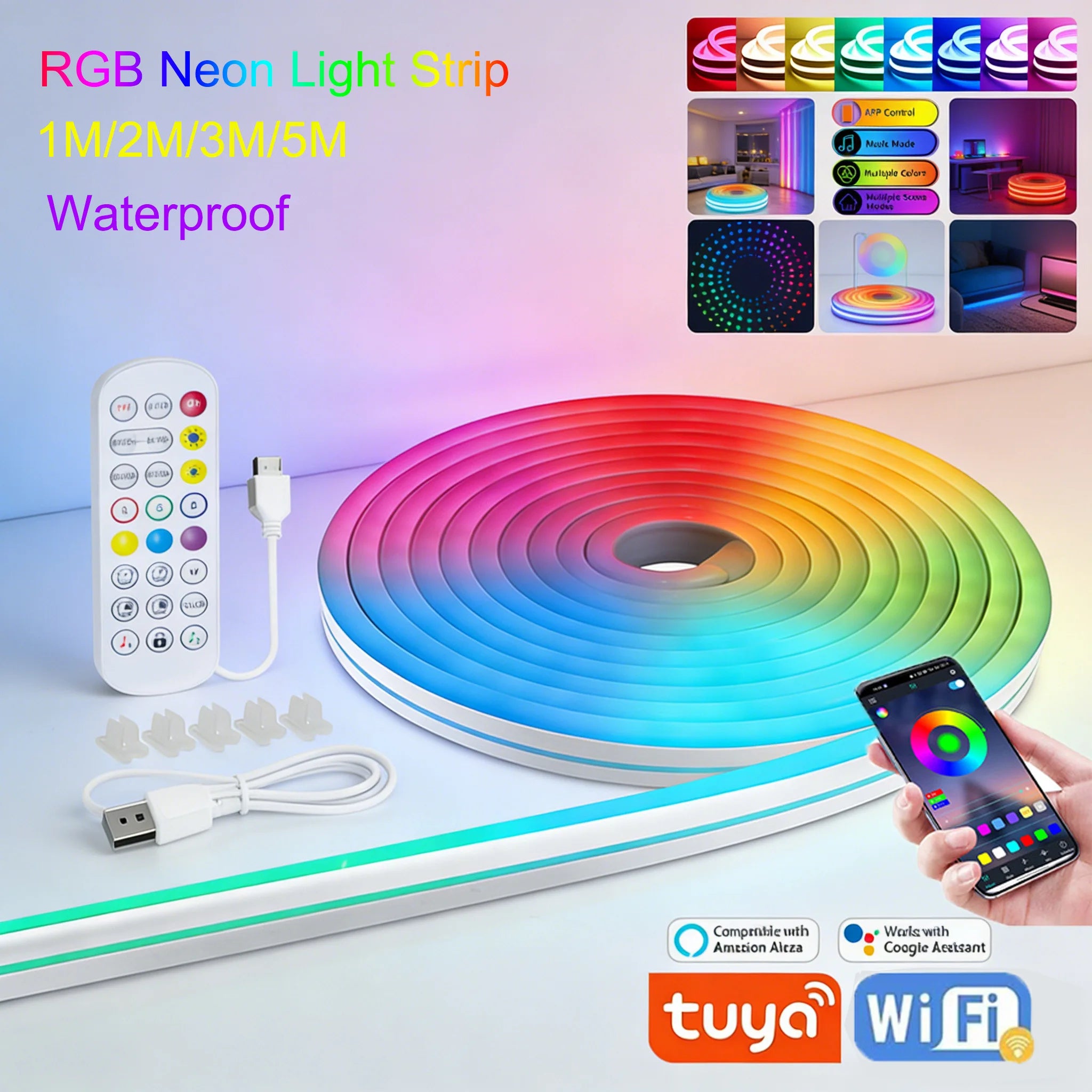 APP Control RGB Music Sync Flexible Neon Rope Light - PlusGamer