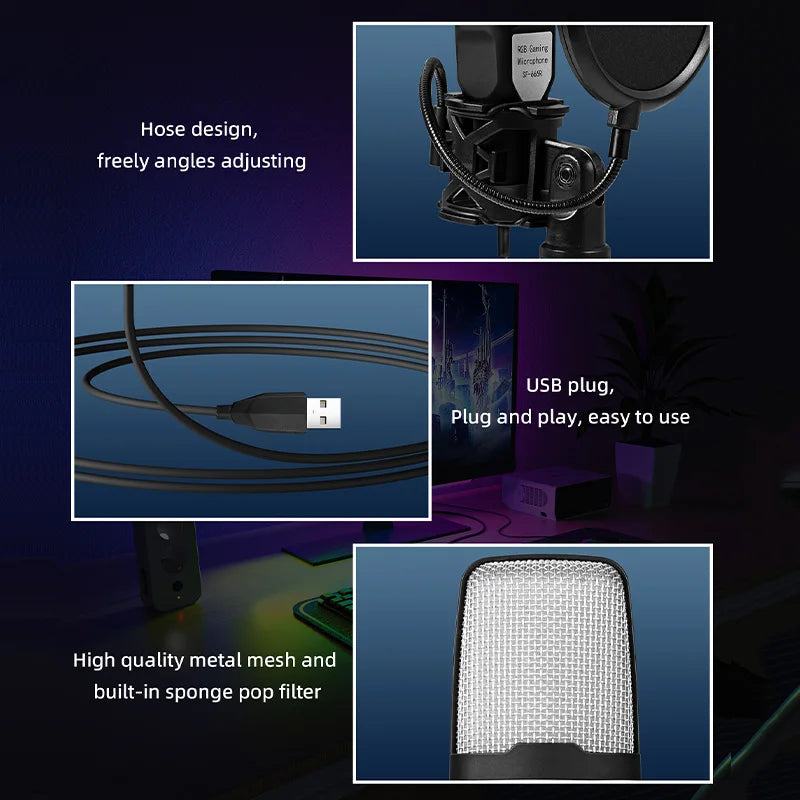 USB RGB Condenser Microphone with Noise Reduction - PlusGamer