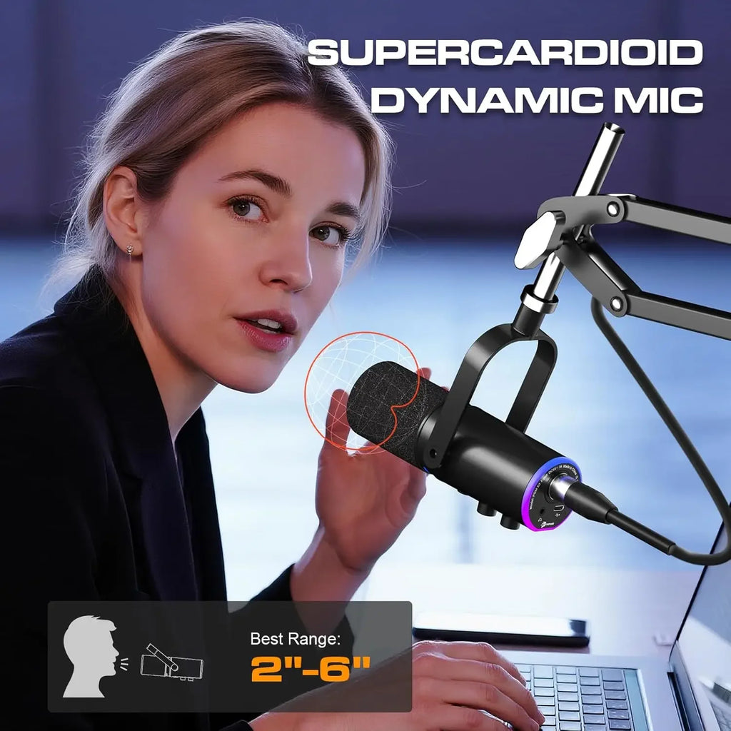 XLR/USB Dynamic Gaming Microphone Kit with Boom Arm - PlusGamer