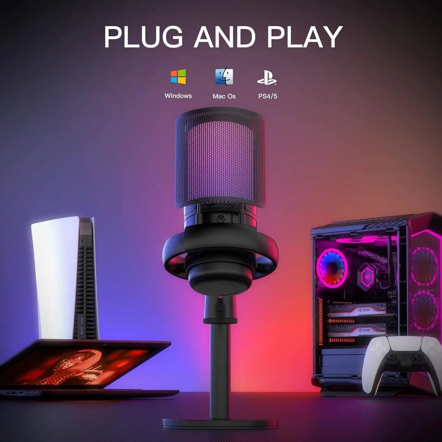 Professional RGB Dynamic Broadcast Mic - PlusGamer
