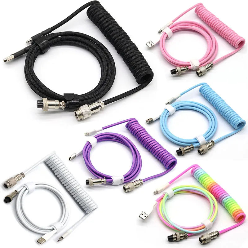 Coiled Type-C GX16 Aviation Keyboard Cable - PlusGamer