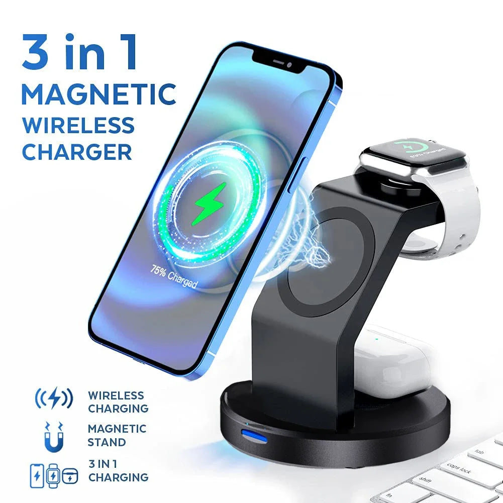 3-in-1 MagSafe Fast Wireless Charging Stand for iPhone, iWatch & AirPods - PlusGamer