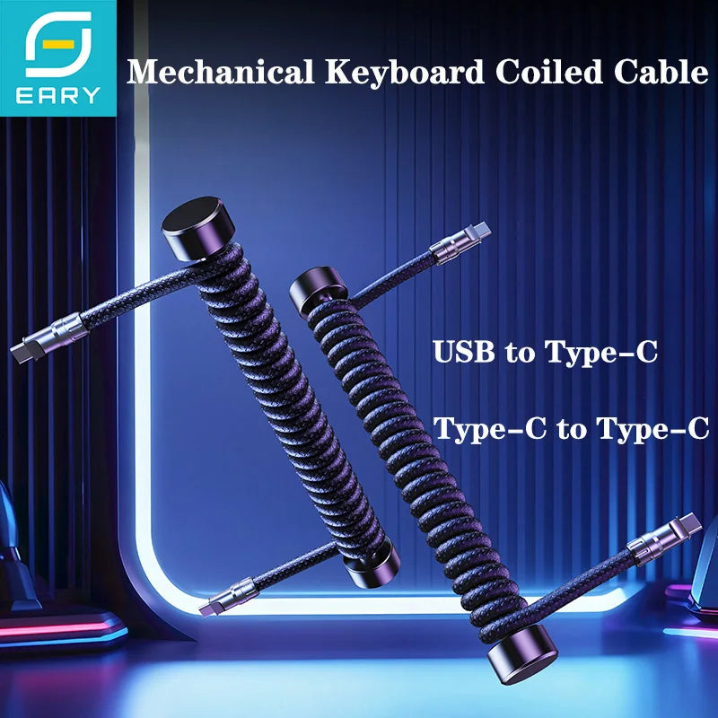 Eary 1.2m Coiled Aviator Keyboard Cable - PlusGamer