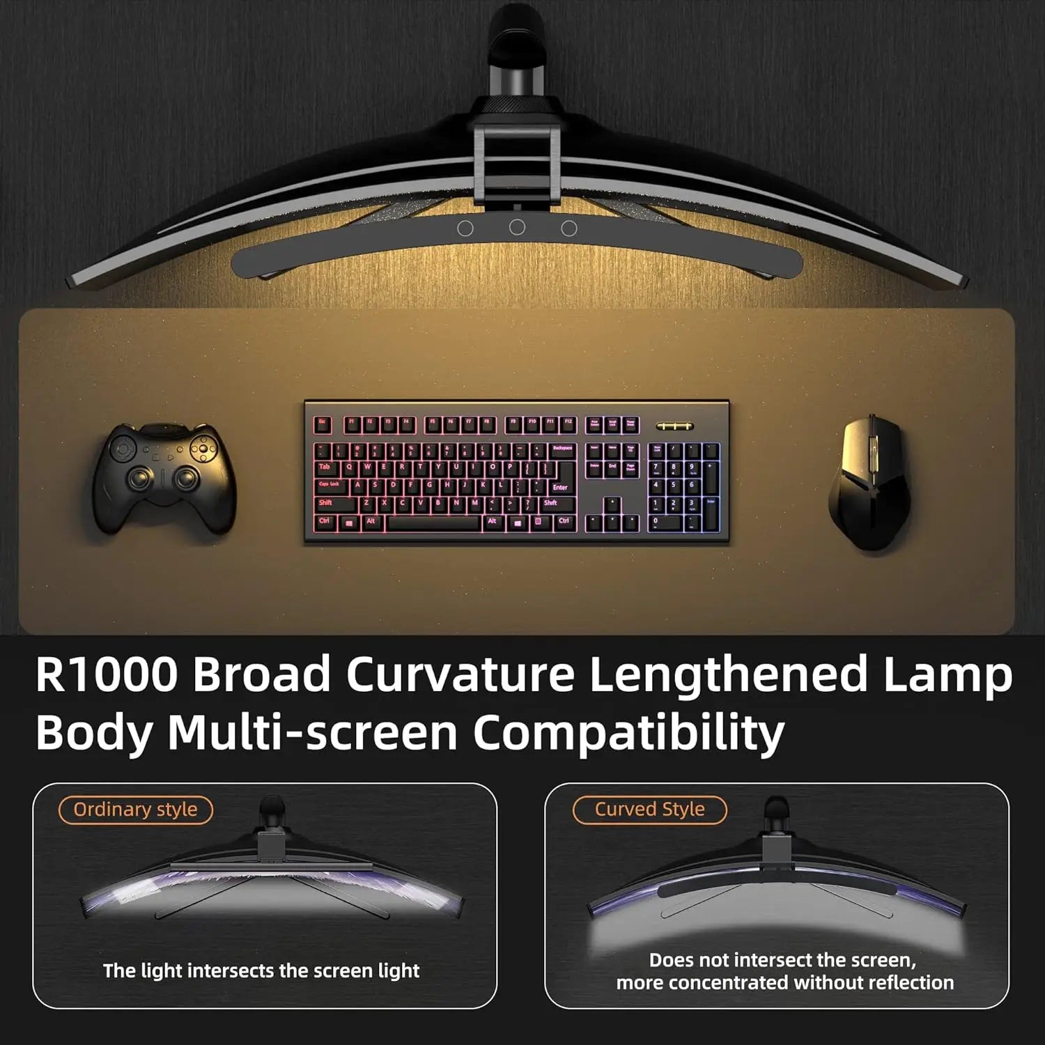 Curved RGB Monitor Light Bar with Stepless Dimming - PlusGamer