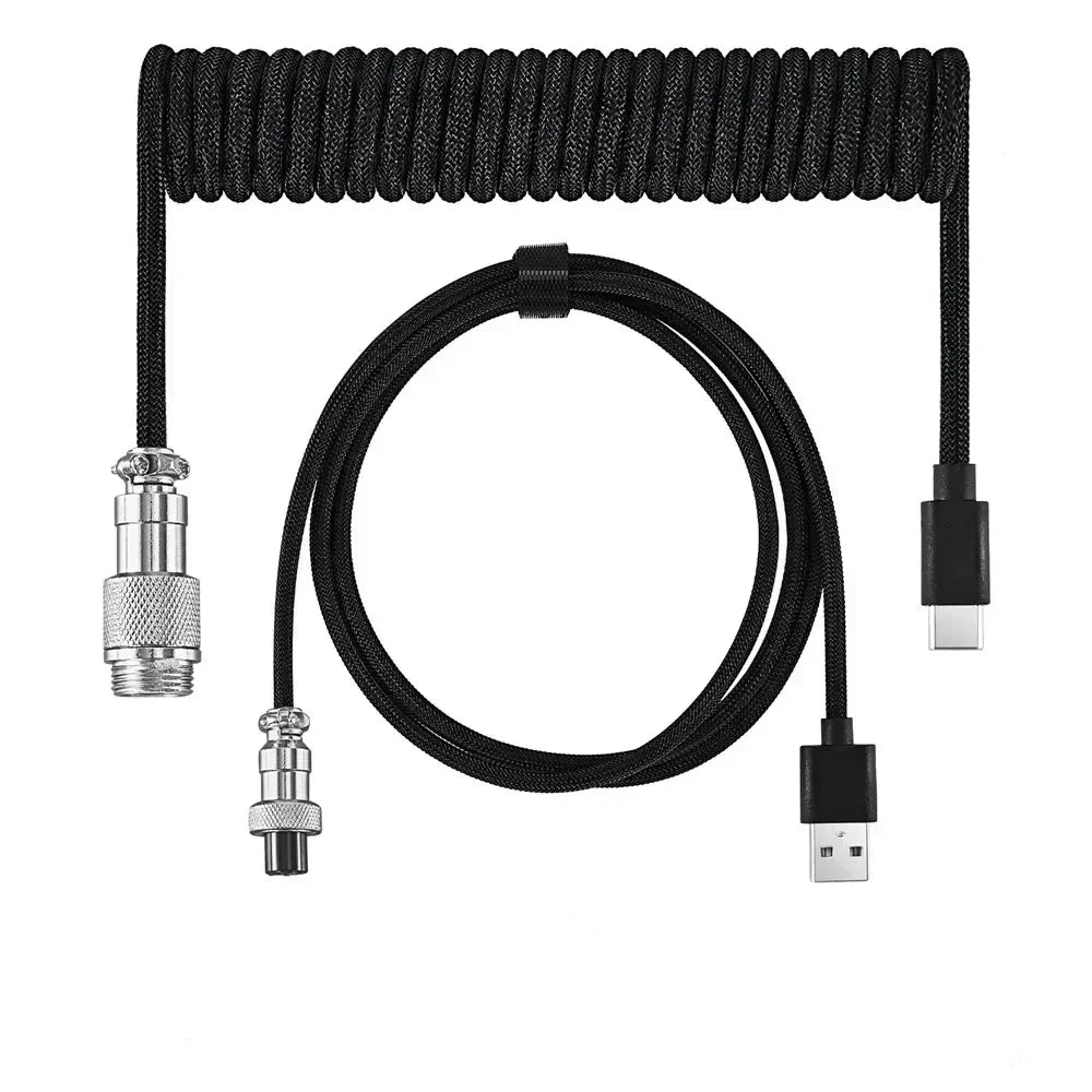 Coiled Type-C Braided Aviation Keyboard Cable - PlusGamer