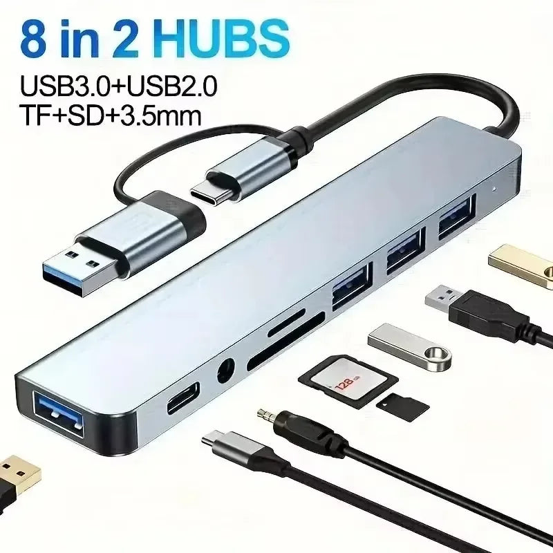 8-in-1 Type-C Hub with 4K HDMI & RJ45 - PlusGamer