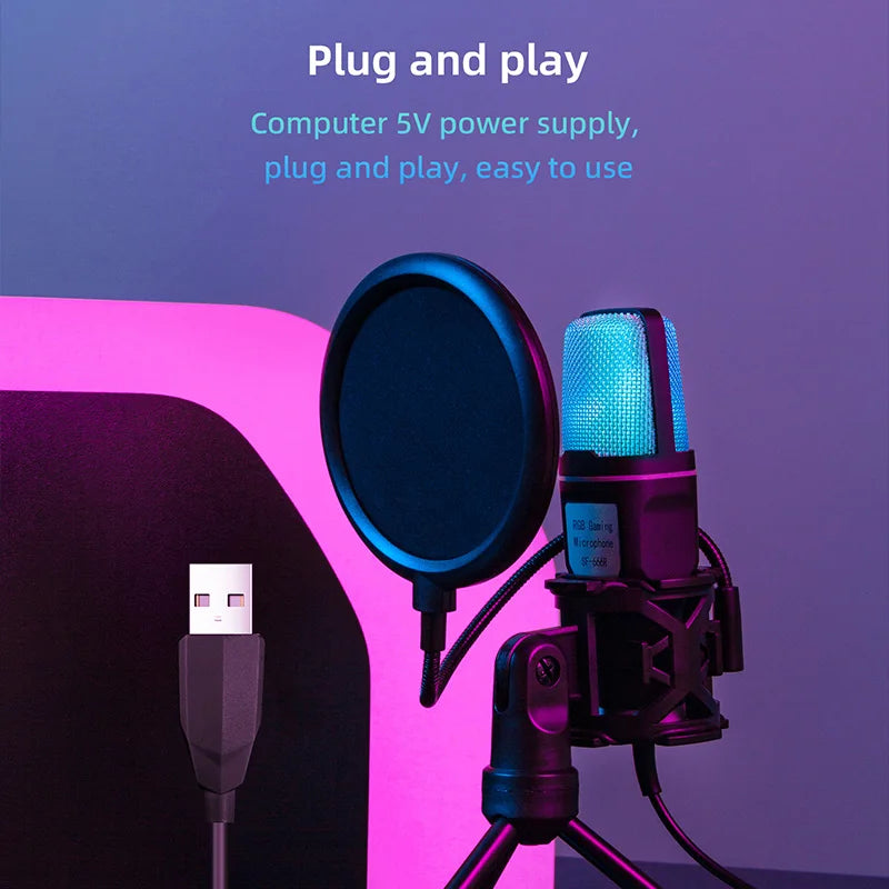 USB RGB Condenser Microphone with Noise Reduction - PlusGamer