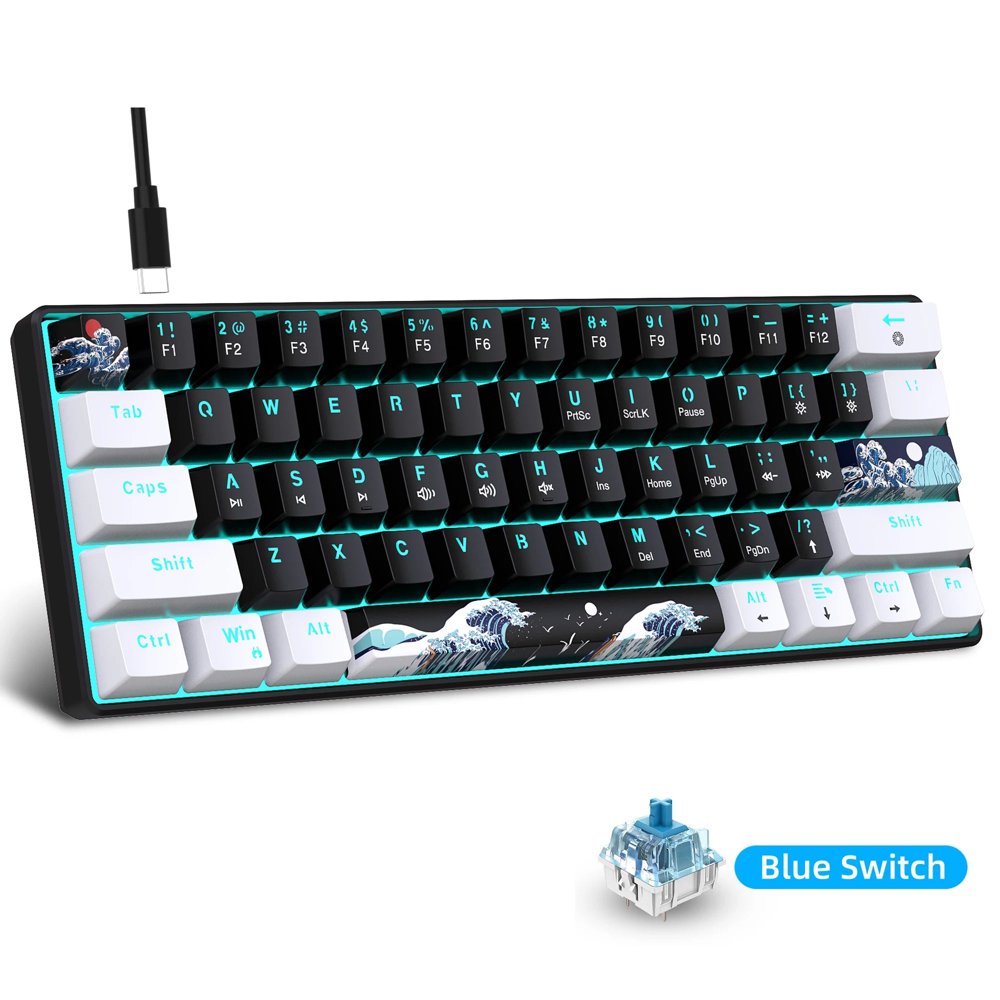 60% Compact Mechanical Keyboard with Blue Switches - PlusGamer