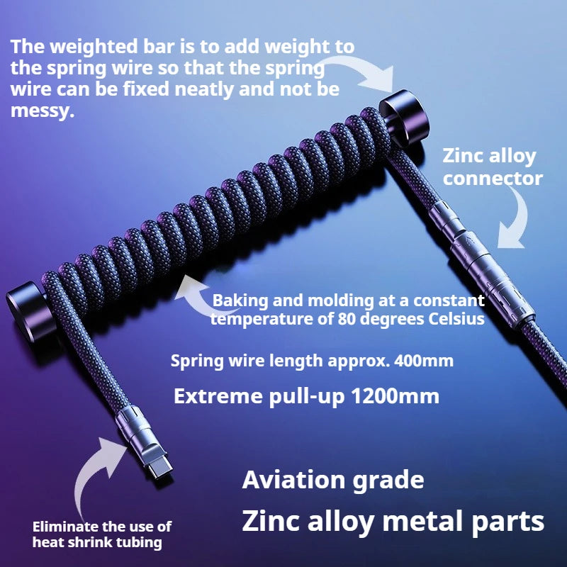 Eary 1.2m Coiled Aviator Keyboard Cable - PlusGamer