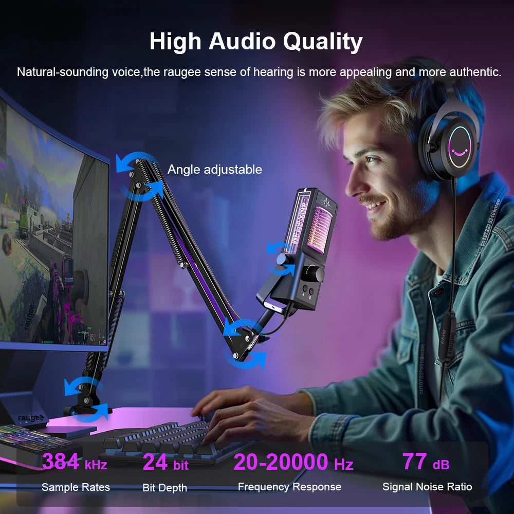 RGB Gaming Mic with Boom Arm & DSP - PlusGamer