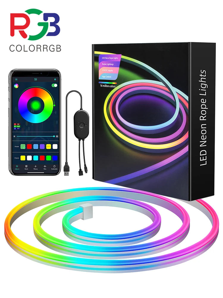 APP Control RGB Music Sync Flexible Neon Rope Light (10M) - PlusGamer
