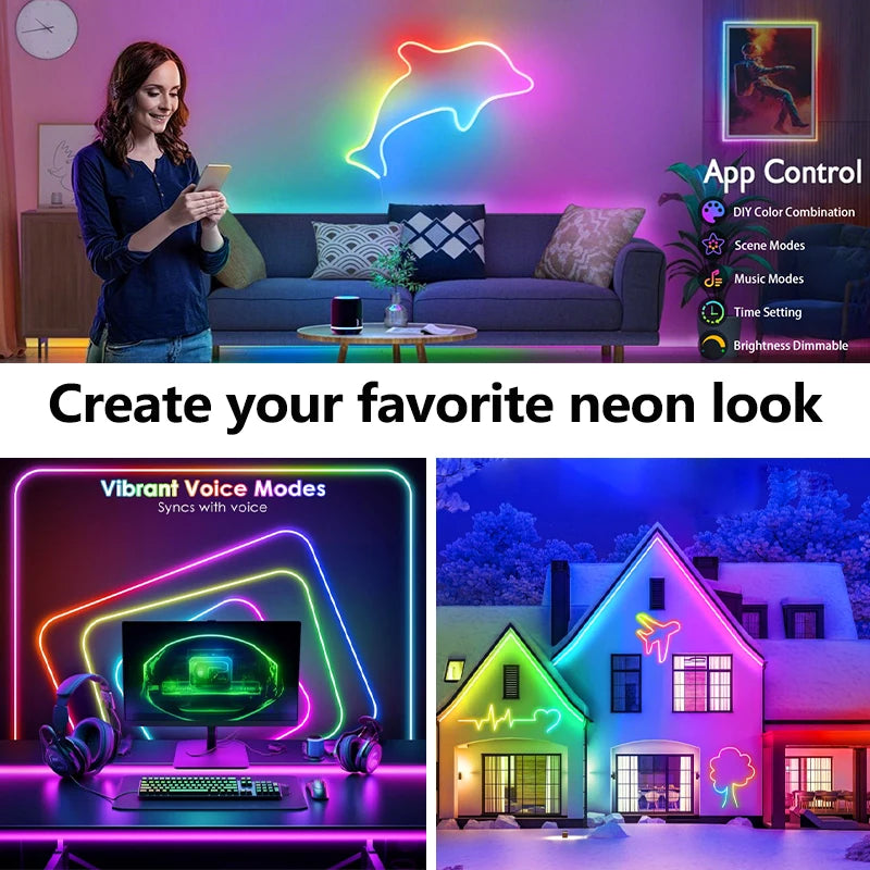 APP Control RGB Neon Rope Light with Music Sync - PlusGamer