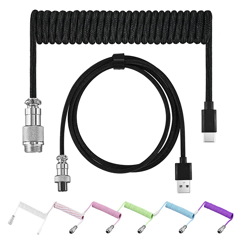 Coiled Type-C GX16 Aviation Keyboard Cable - PlusGamer