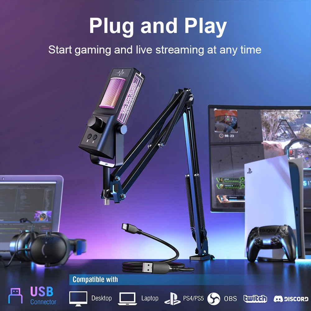 RGB Gaming Mic with Boom Arm & DSP - PlusGamer