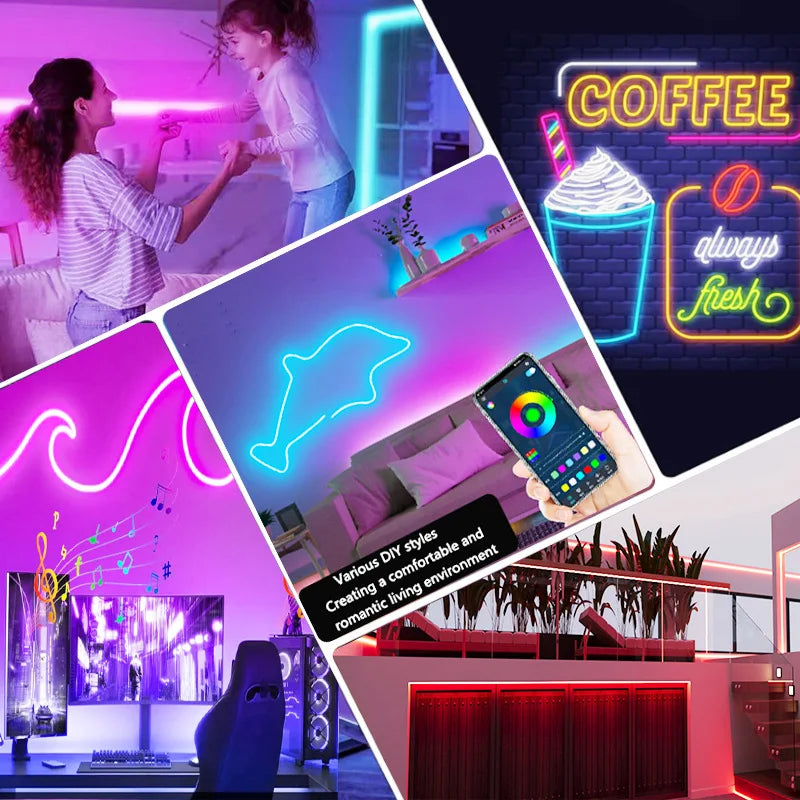 APP Control RGB Music Sync Flexible Neon Rope Light - PlusGamer