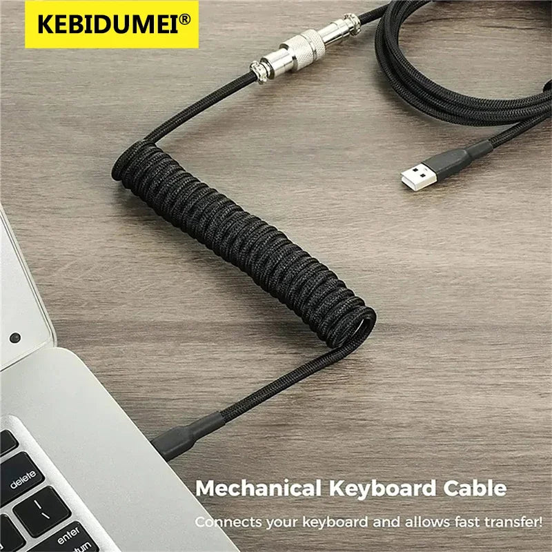 Coiled Type-C Braided Aviation Keyboard Cable - PlusGamer