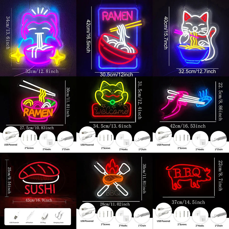 LED Neon Ramen & Sushi Restaurant Sign - PlusGamer