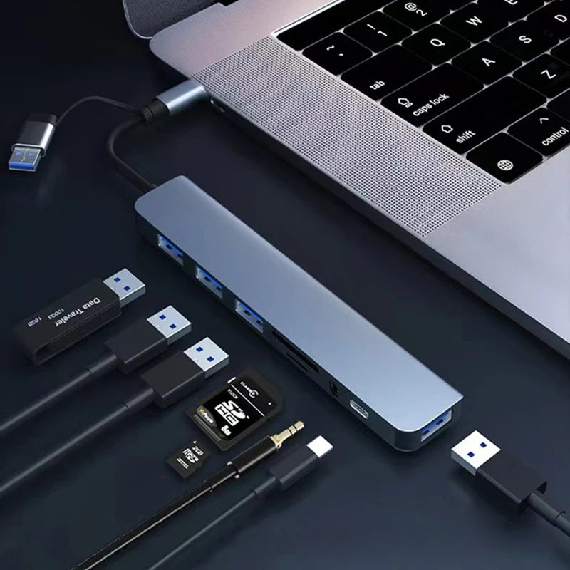 8-in-2 USB & Type-C Hub with Audio Jack - PlusGamer