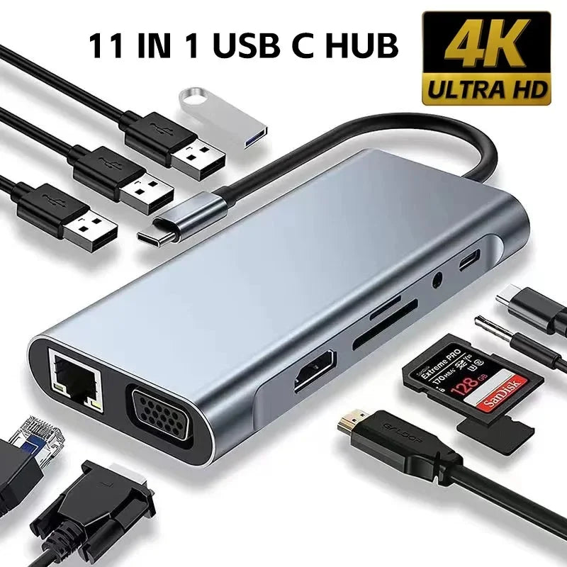 8-in-1 Type-C Hub with 4K HDMI & RJ45 - PlusGamer