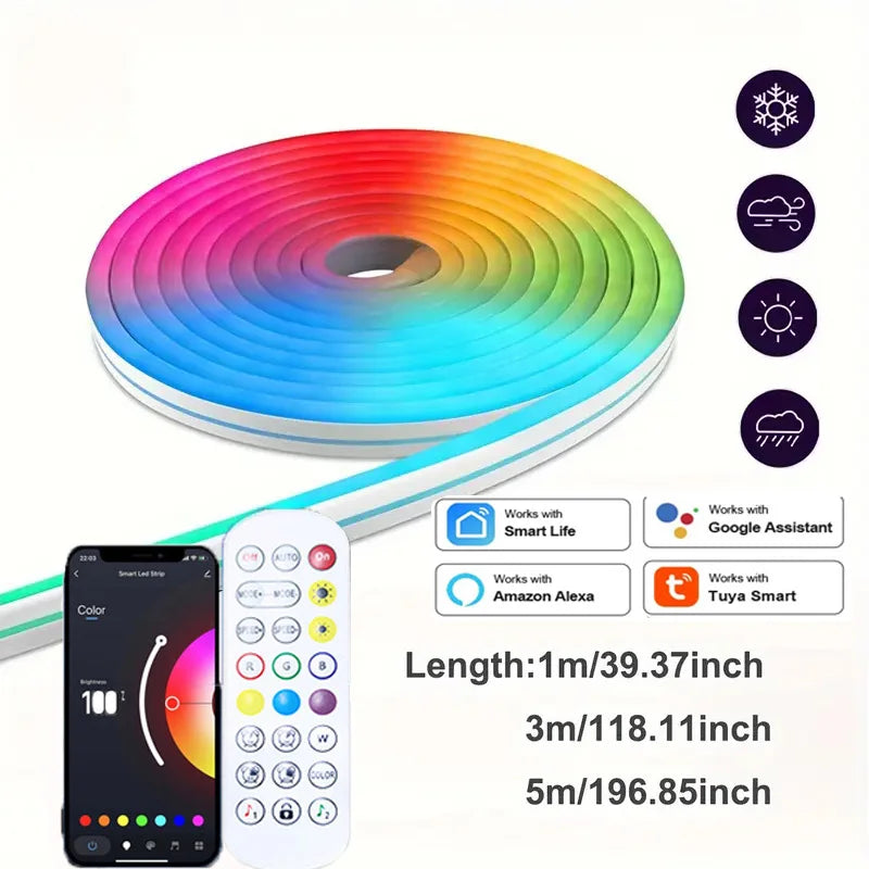 APP Control RGB Music Sync Flexible Neon Rope Light - PlusGamer