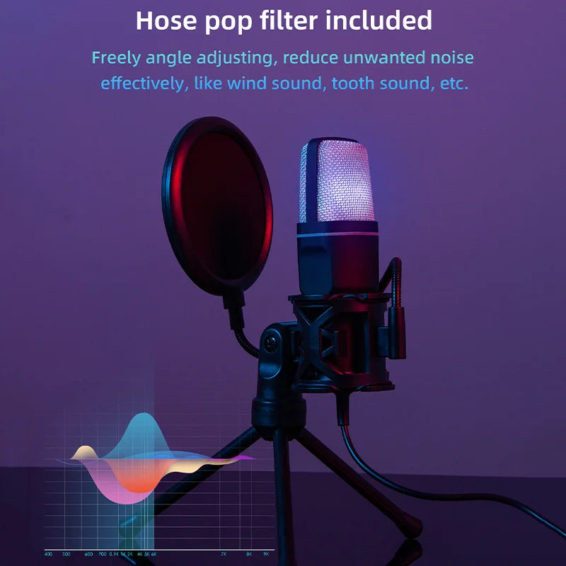 USB RGB Condenser Microphone with Noise Reduction - PlusGamer