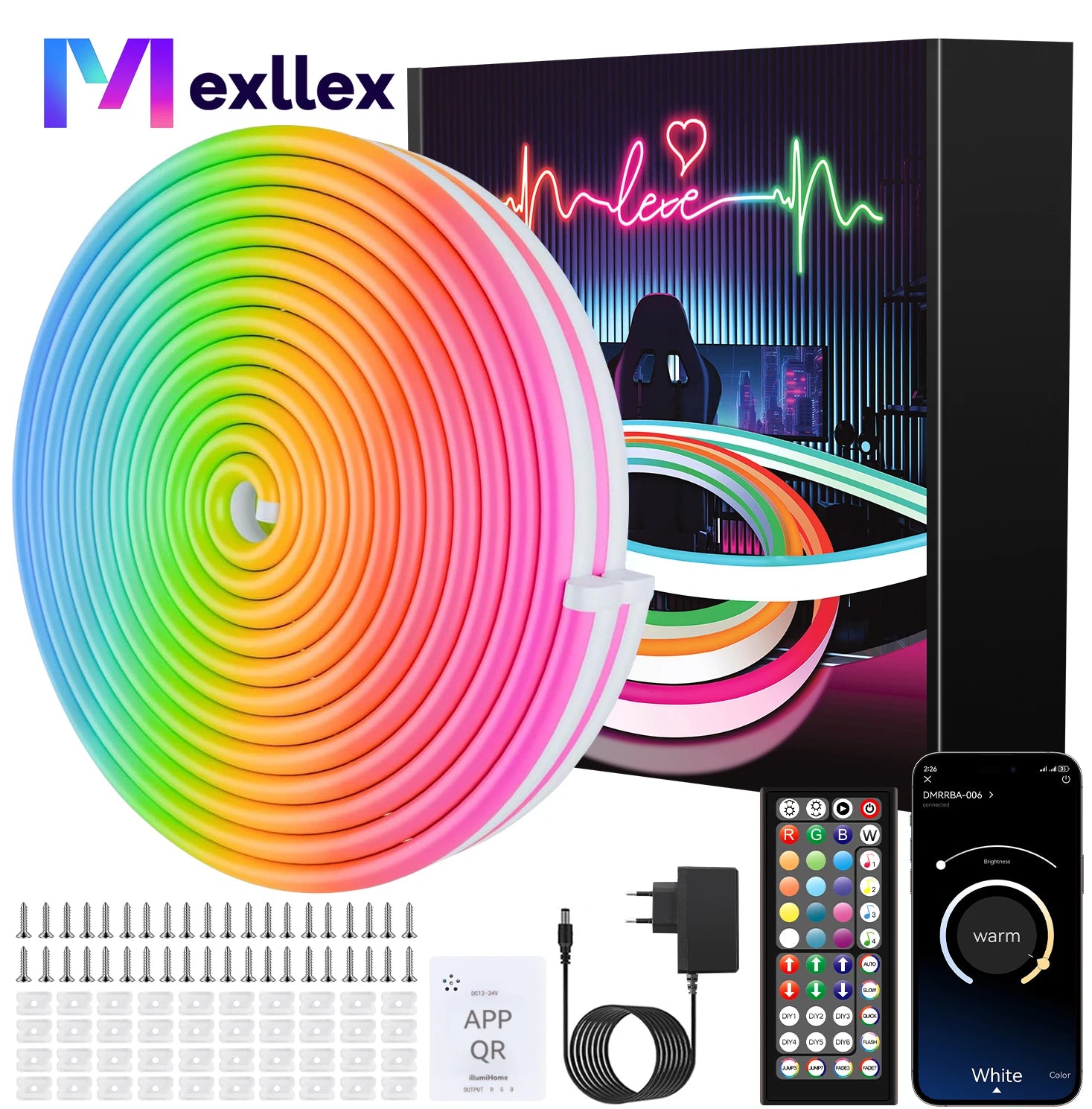 APP Control RGB Music Sync Waterproof Neon Rope Light - PlusGamer