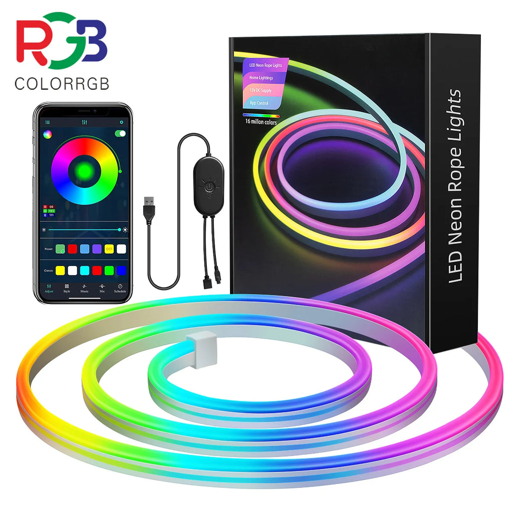 APP Control RGB Music Sync Flexible Neon Rope Light (10M) - PlusGamer