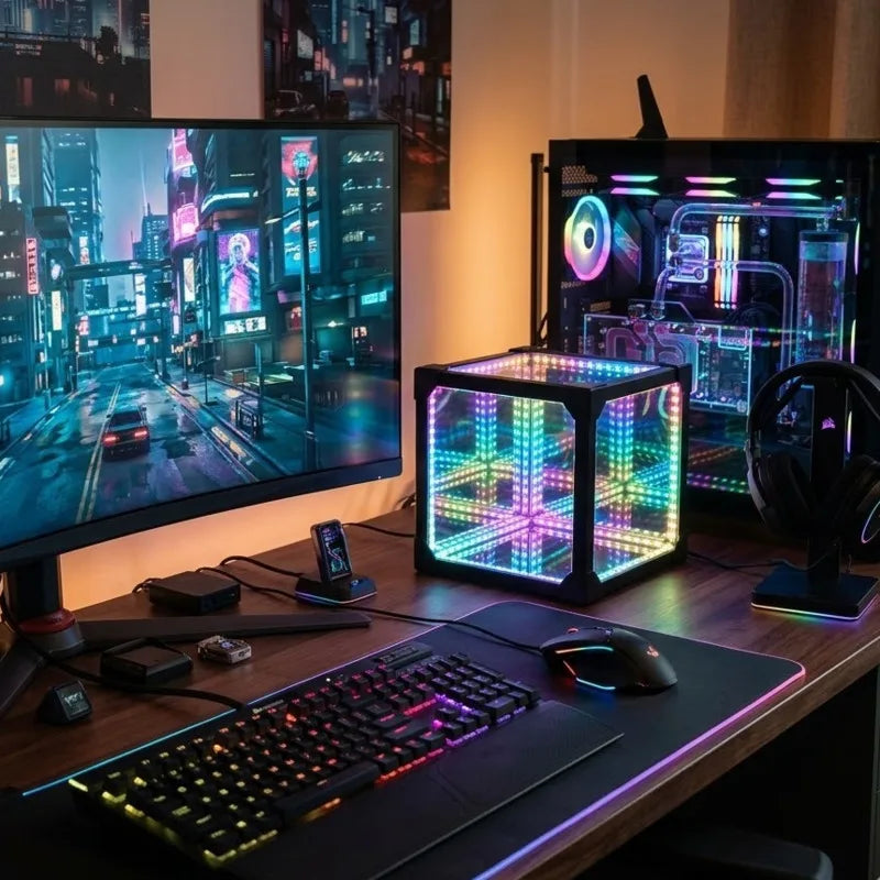 3D Cube Abyss RGB Ambient Desk Light - PlusGamer