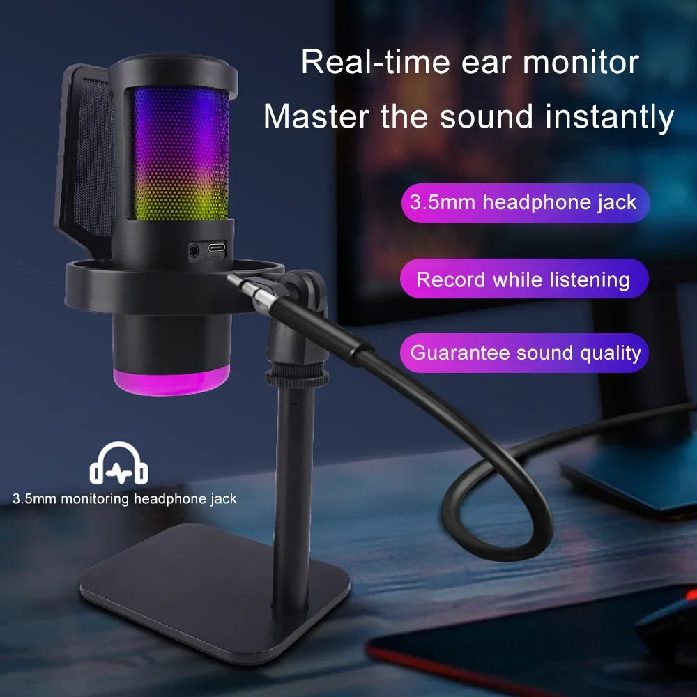 Haomuren RGB Dynamic USB Gaming Microphone with Noise Reduction - PlusGamer