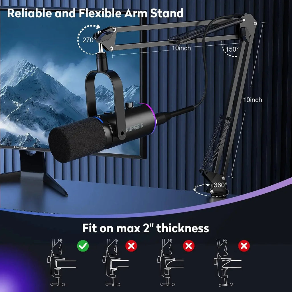 XLR/USB Dynamic Gaming Microphone Kit with Boom Arm - PlusGamer