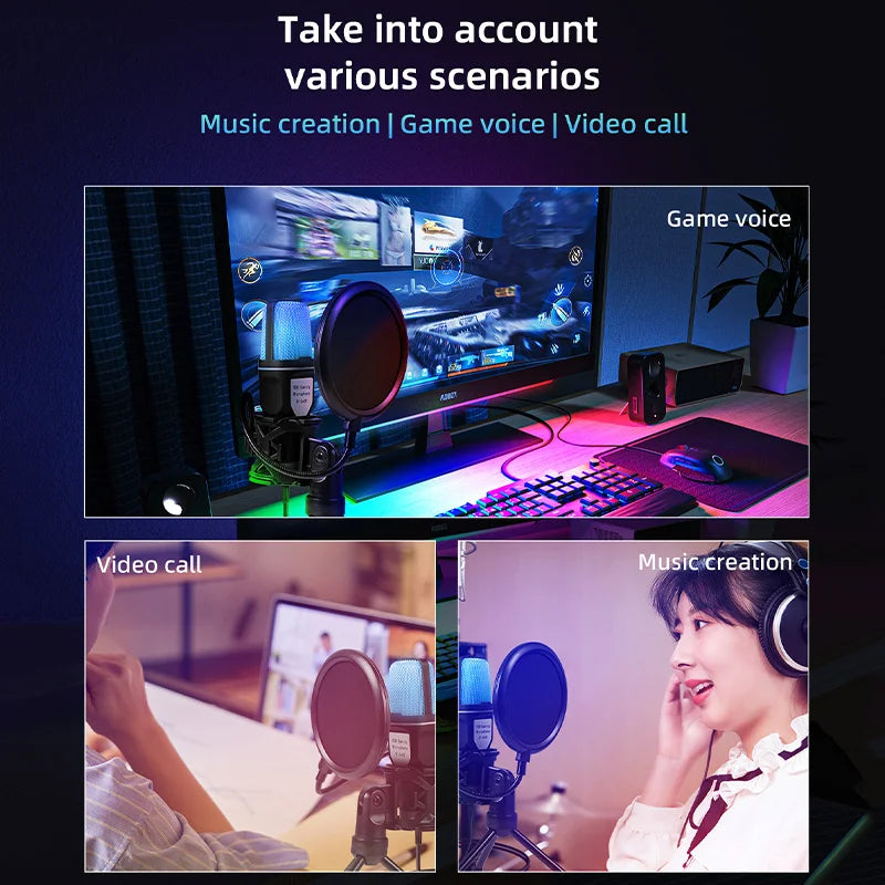 USB RGB Condenser Microphone with Noise Reduction - PlusGamer