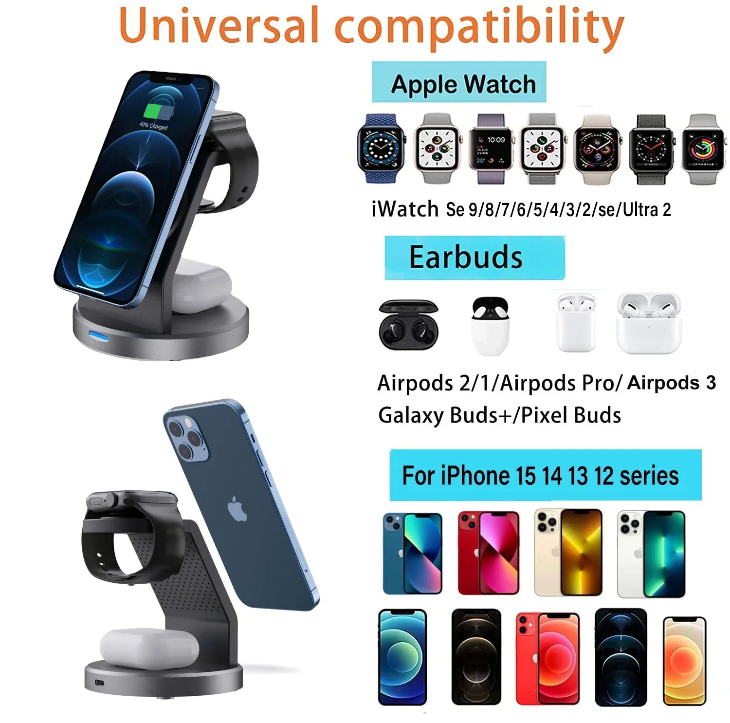 3-in-1 MagSafe Fast Wireless Charging Stand for iPhone, iWatch & AirPods - PlusGamer