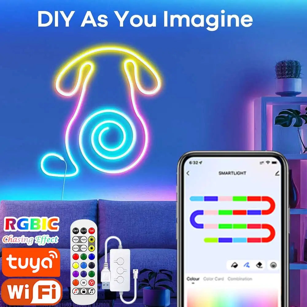 TUYA RGBIC Dreamcolor Music Sync Neon Rope Light - PlusGamer