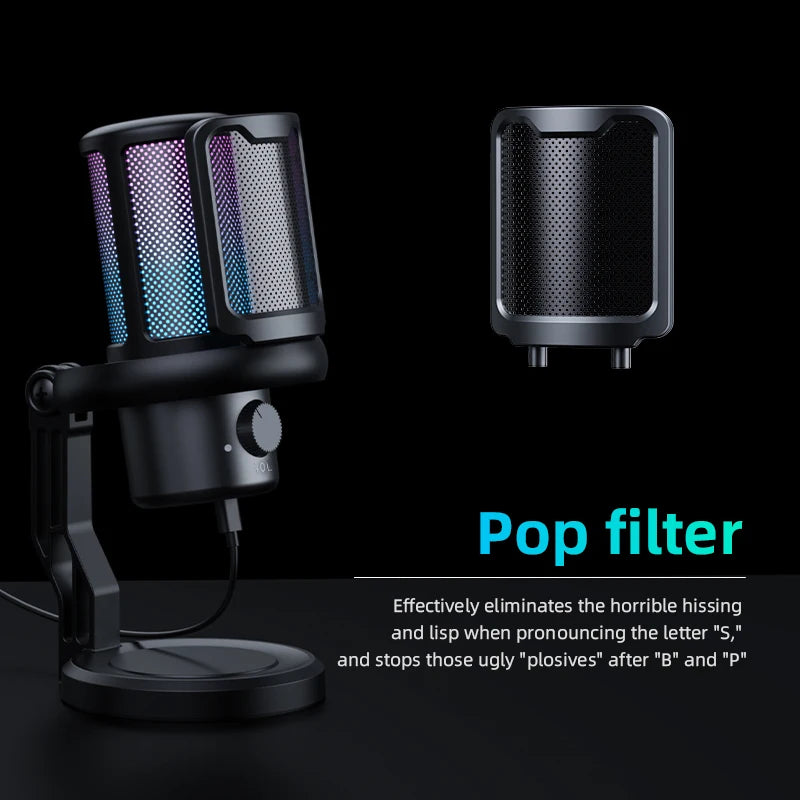 RGB USB Gaming Mic with Touch-Mute & Output - PlusGamer