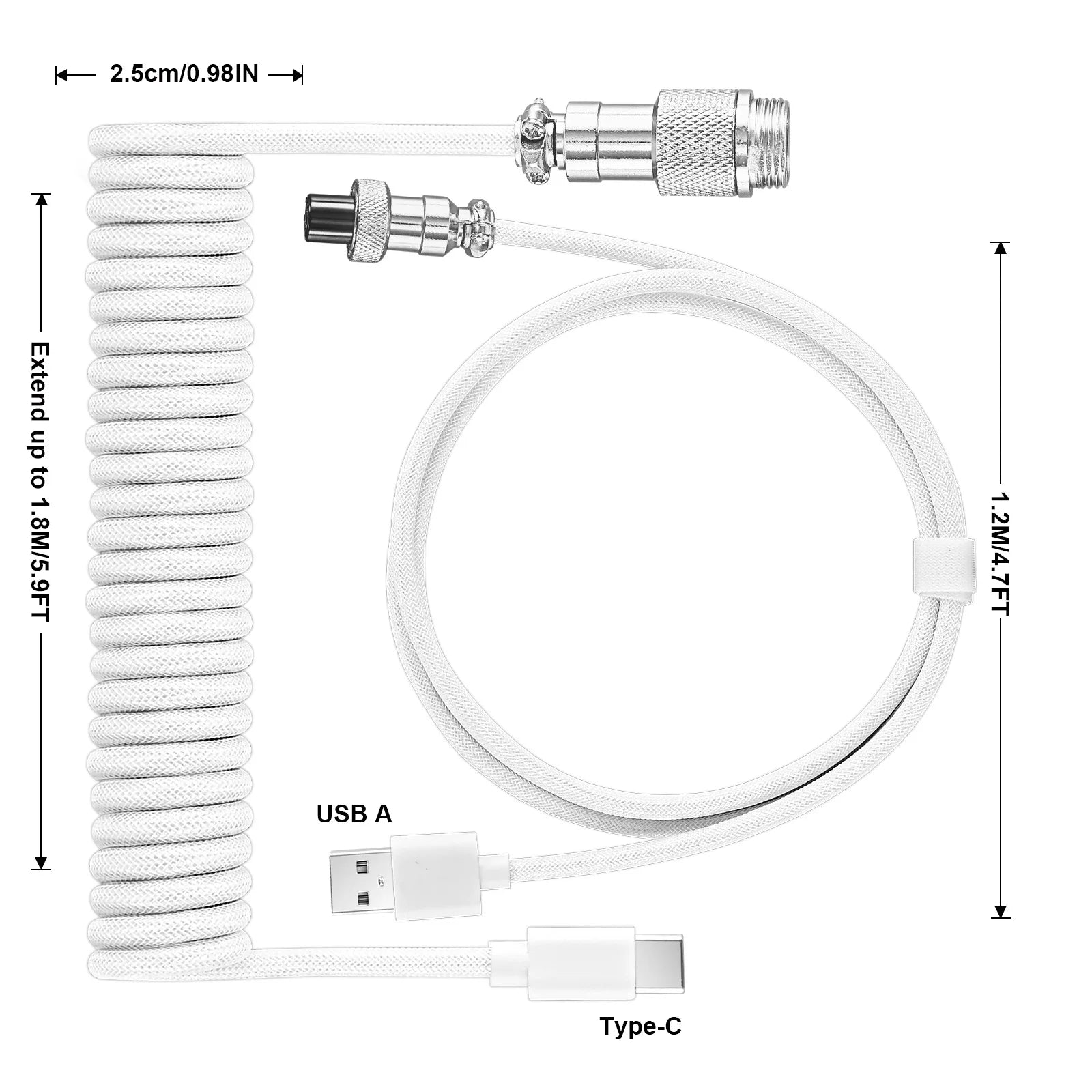 Coiled Type-C GX16 Aviation Keyboard Cable - PlusGamer