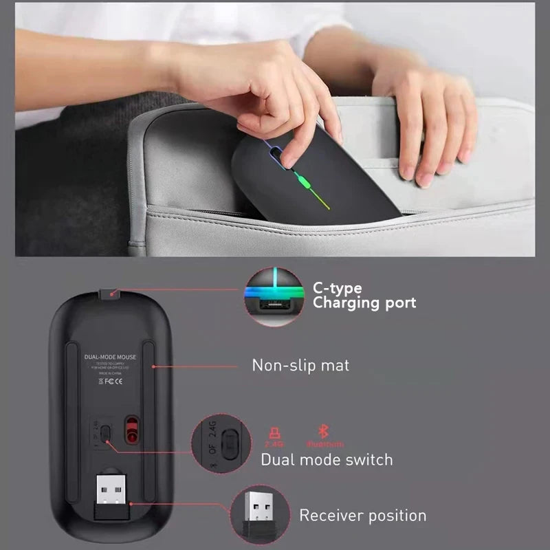 Dual-Mode Quiet Rechargeable Wireless Mouse - PlusGamer